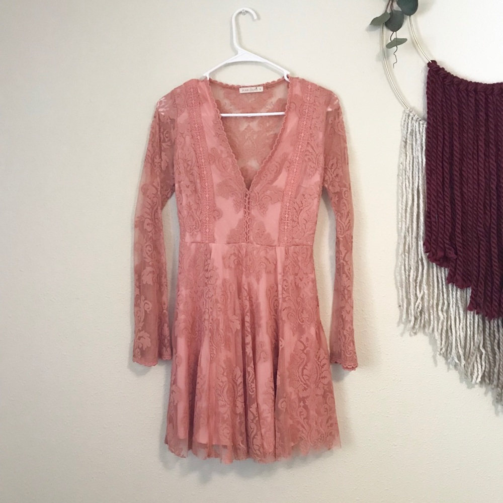 Lace, blush dress.